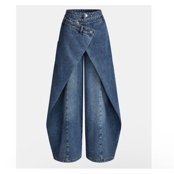 Commense Denim - Commense Size XL Jeans Womens Medium Blue High Rise Wide Leg Cargo  Wrap